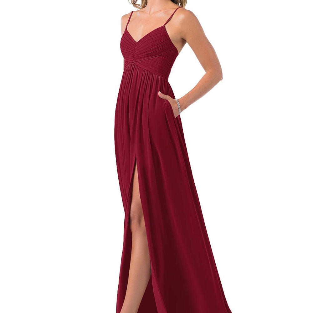 Burgundy Alia bridesmaid dress from Azazie, size A2